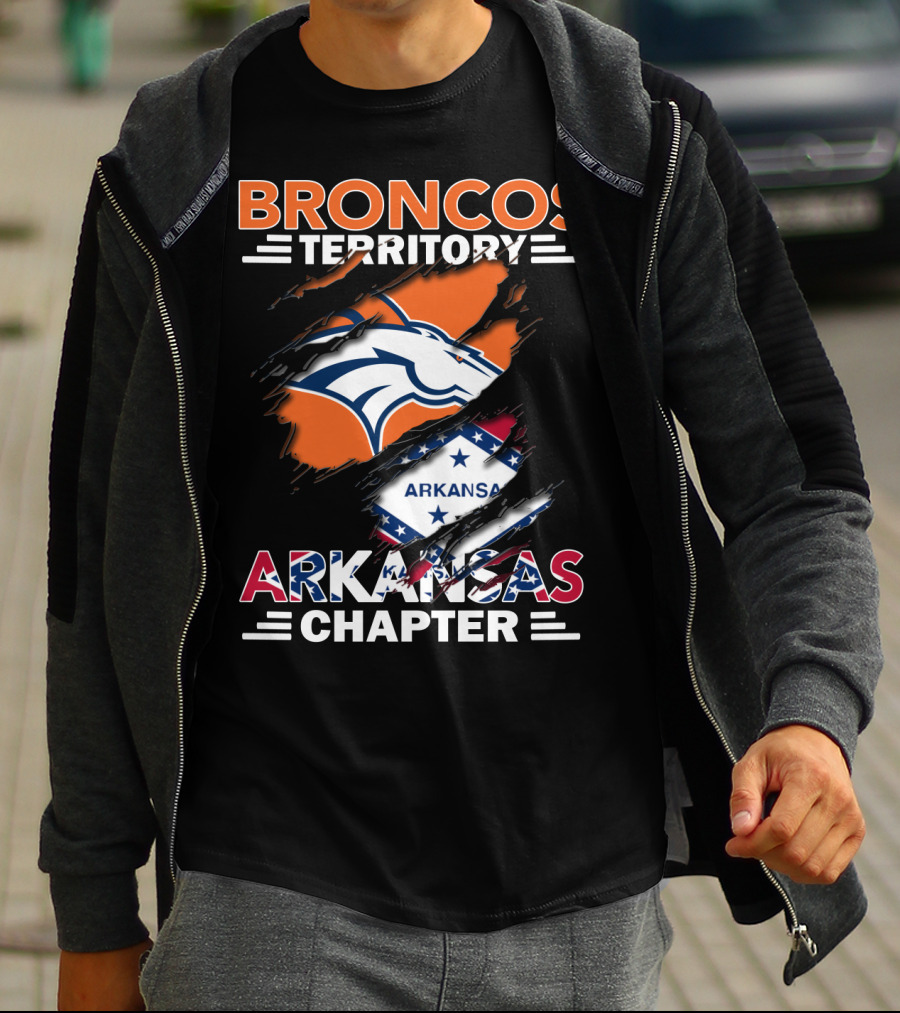 Broncos Territory Arkansas Chapter Logo With Horse And Flag Graphics T-Shirt
