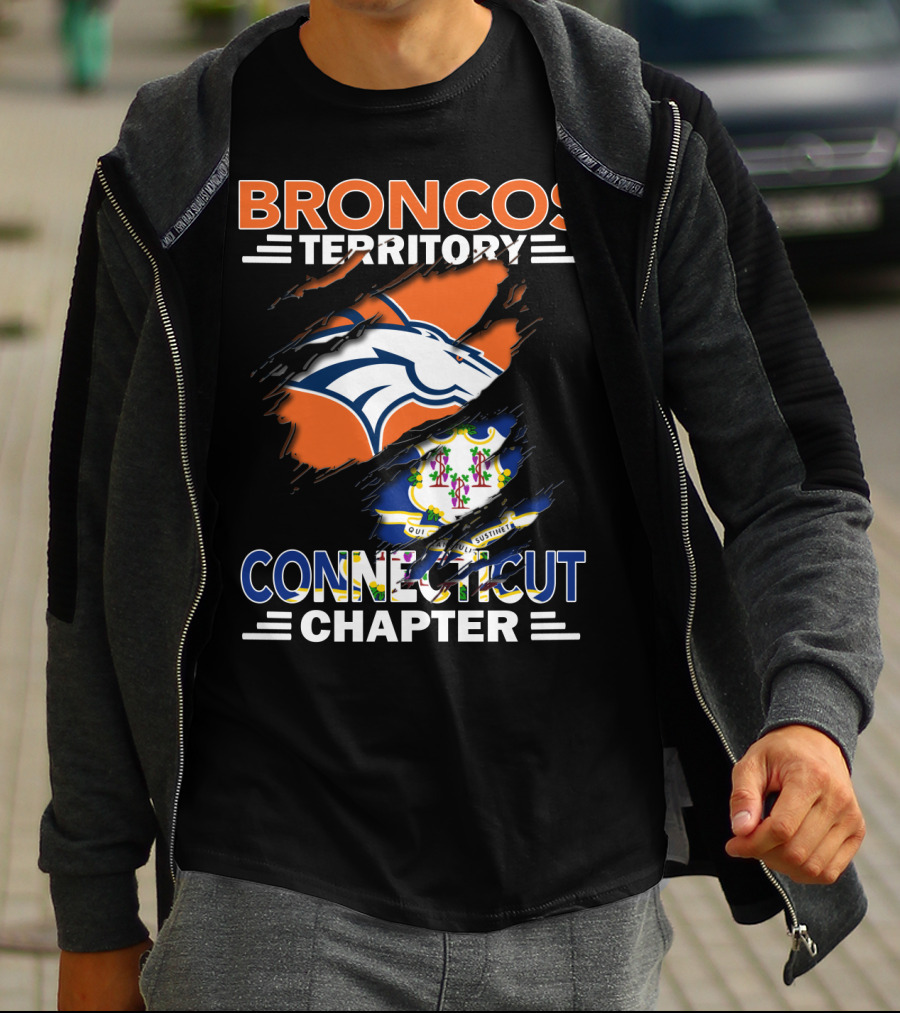 Broncos Territory Connecticut Chapter With Horse Logo And State Flag Elements T-Shirt