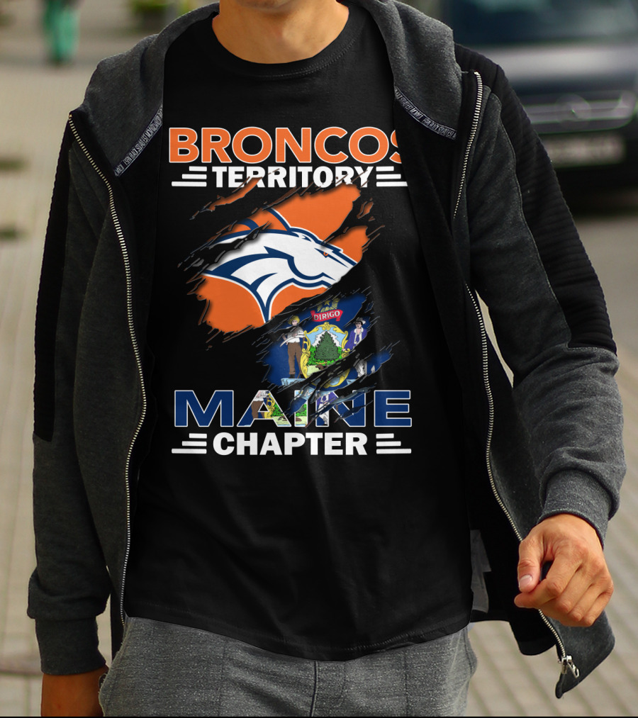 Broncos Territory Maine Chapter Logo With State Flag And Team Emblem T-Shirt