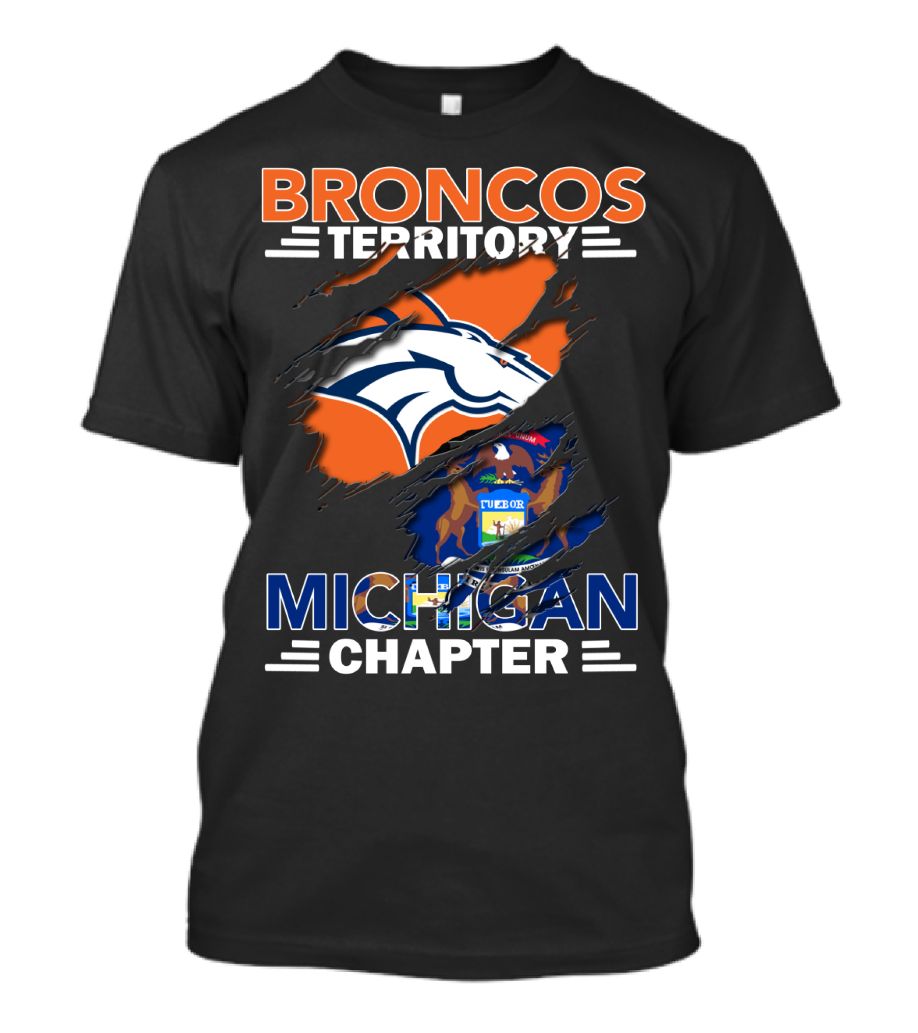 Broncos Territory Michigan Chapter Denver Logo State Flag Fusion T-Shirt