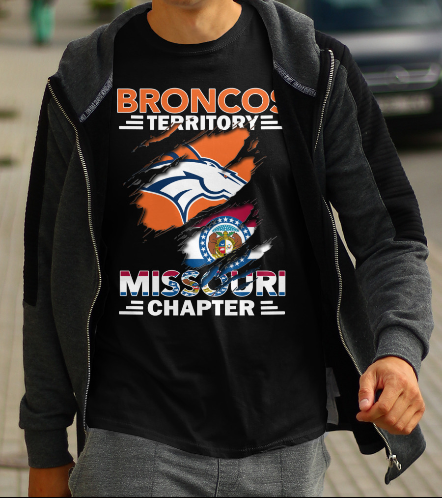 Broncos Territory Missouri Chapter Denver Broncos Logo And Missouri State Flag T-Shirt