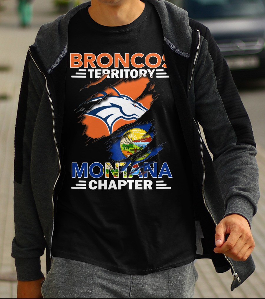 Broncos Territory Montana Chapter Denver Broncos Logo And Montana State Flag T-Shirt