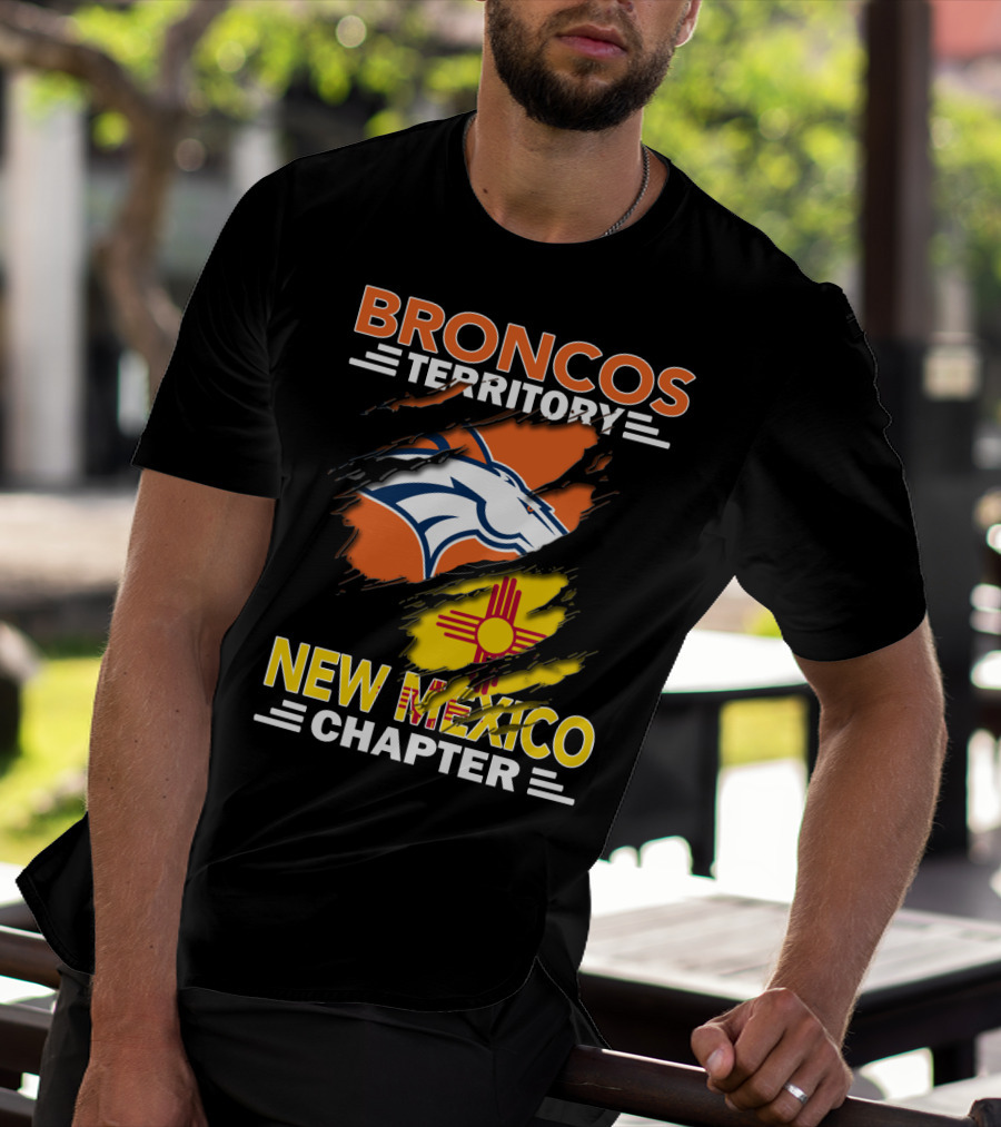 Broncos Territory New Mexico Chapter Ripped Logo And Zia T-Shirt