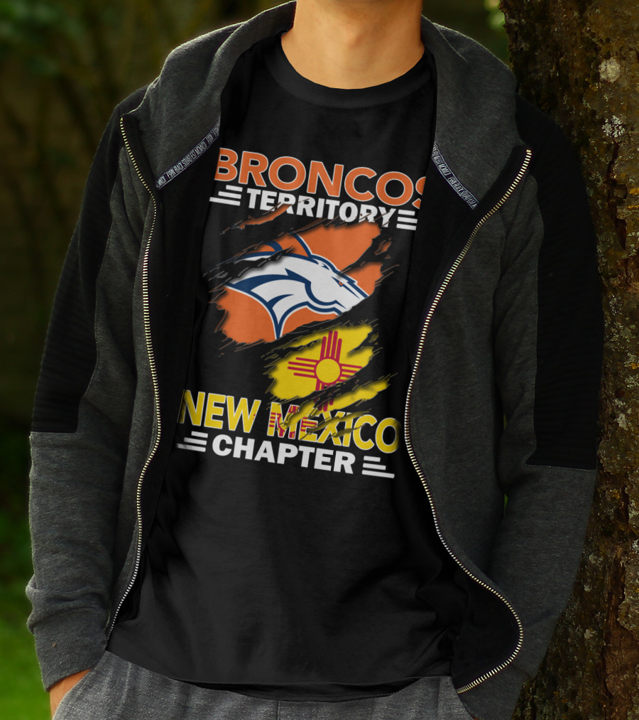 Broncos Territory New Mexico Chapter Ripped Logo And Zia T-Shirt