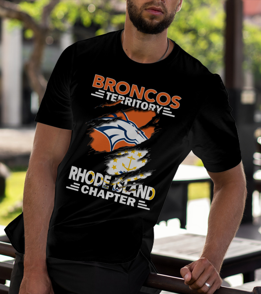 Broncos Territory Rhode Island Chapter Logo With Ripped Flag T-Shirt