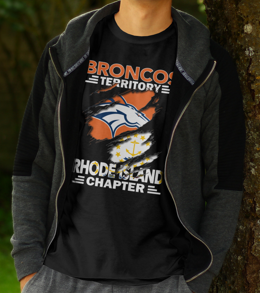 Broncos Territory Rhode Island Chapter Logo With Ripped Flag T-Shirt