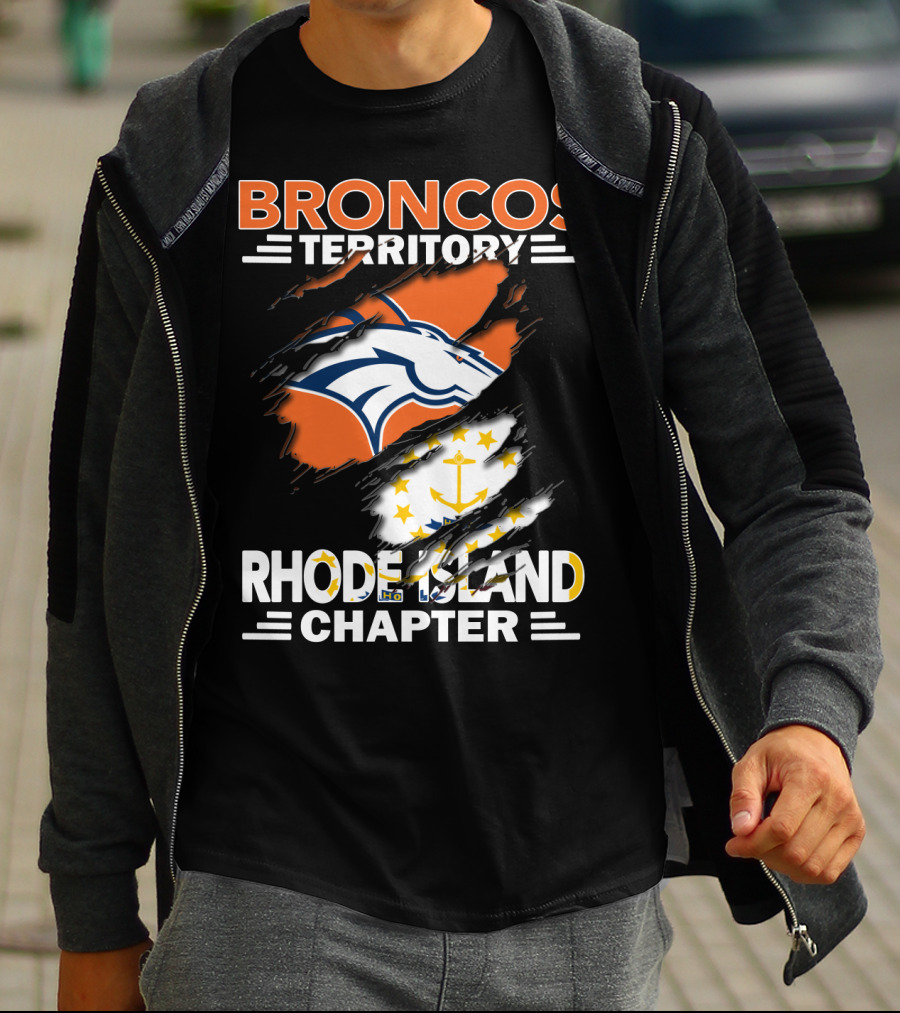 Broncos Territory Rhode Island Chapter Logo With Ripped Flag T-Shirt