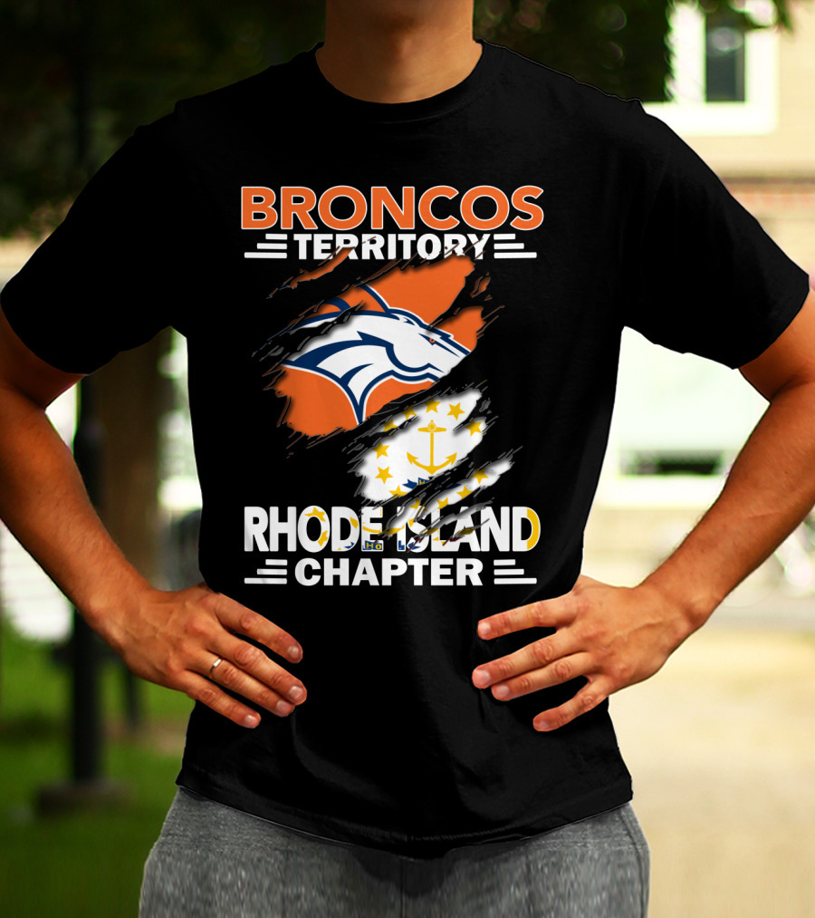 Broncos Territory Rhode Island Chapter Logo With Ripped Flag T-Shirt