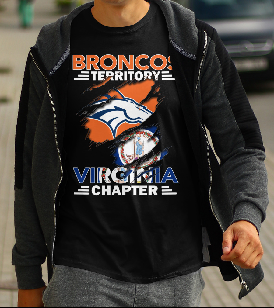 Broncos Territory Virginia Chapter Logo With Virginia State Flag And Denver Broncos Emblem T-Shirt