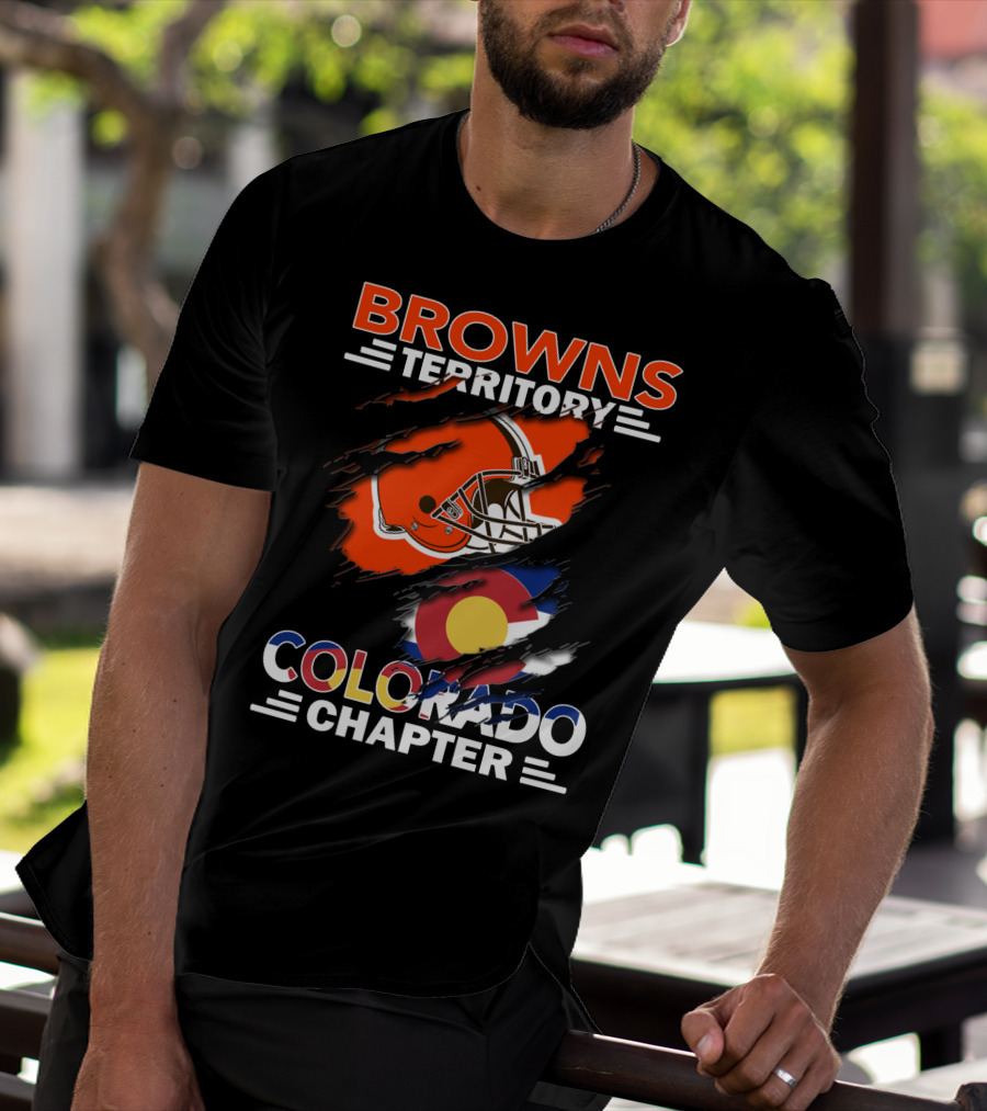 Browns Territory Colorado Chapter Football Helmet And Flag T-Shirt