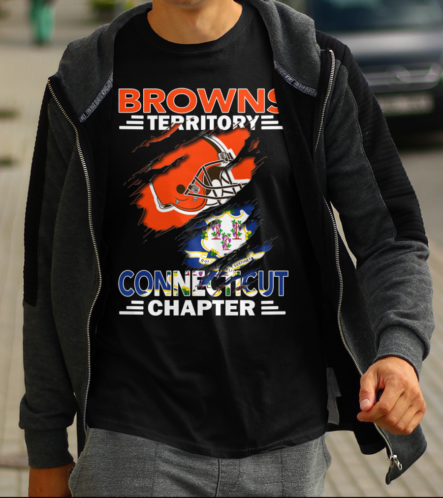 Browns Territory Connecticut Chapter Football Helmet And State Flag T-Shirt