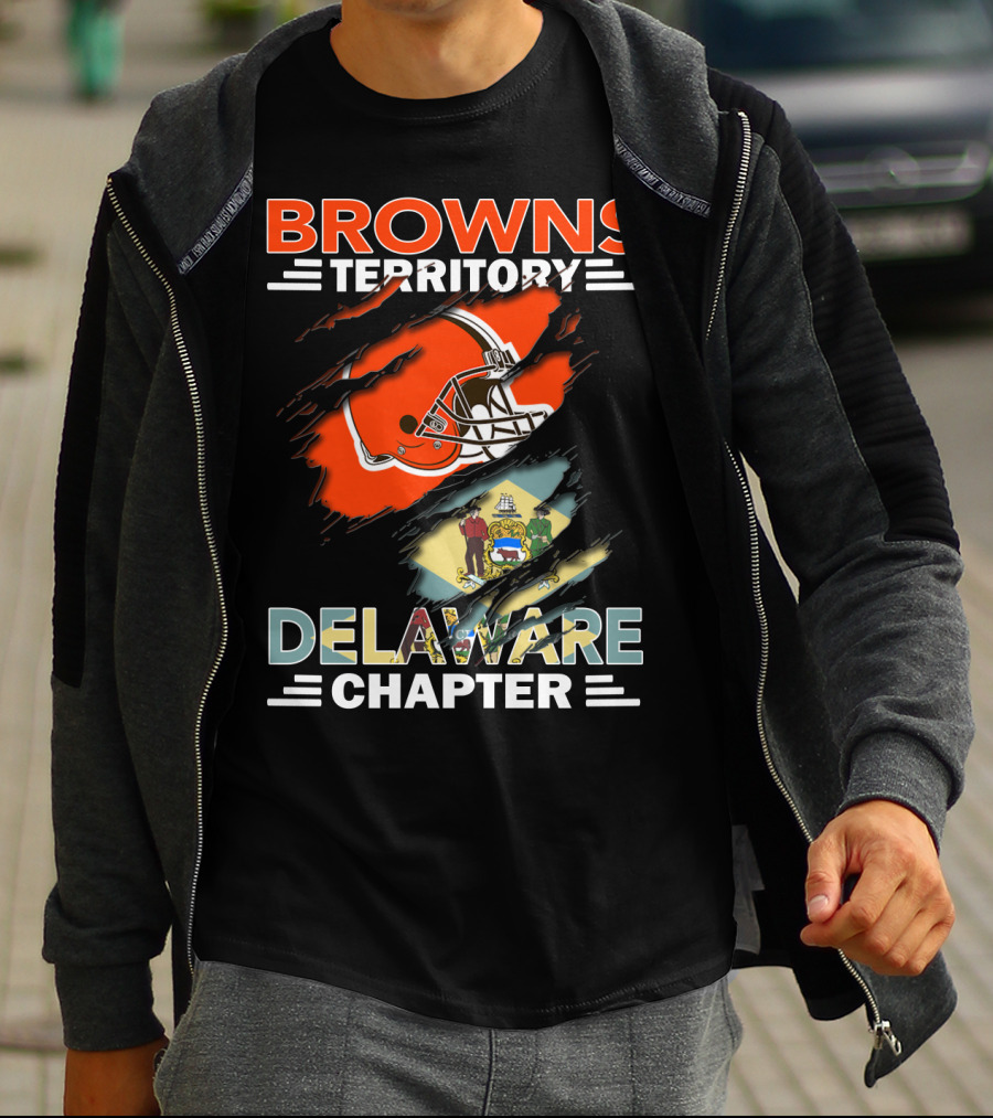 Browns Territory Delaware Chapter Helmet And State Flag Browns Territory Delaware Chapter T-Shirt
