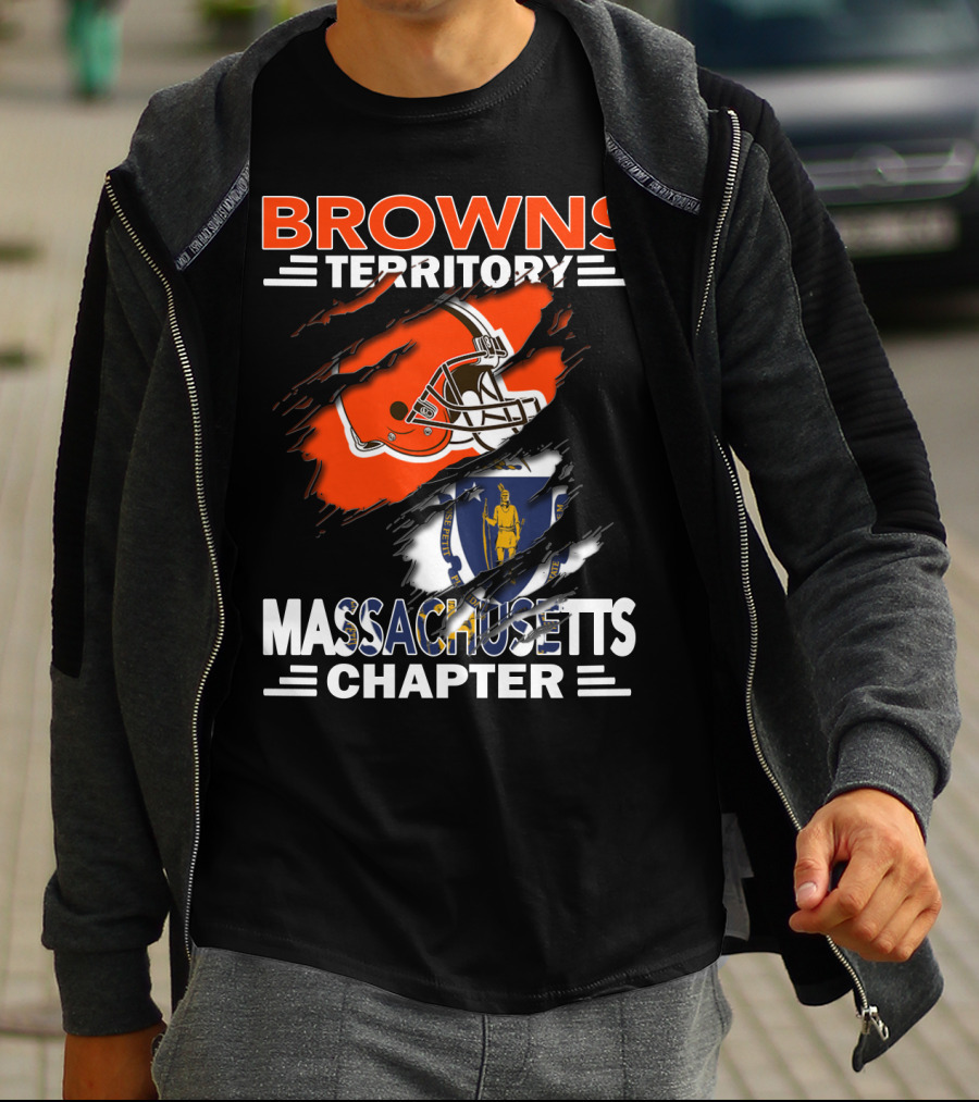 Browns Territory Massachusetts Chapter Helmet And Flag T-Shirt