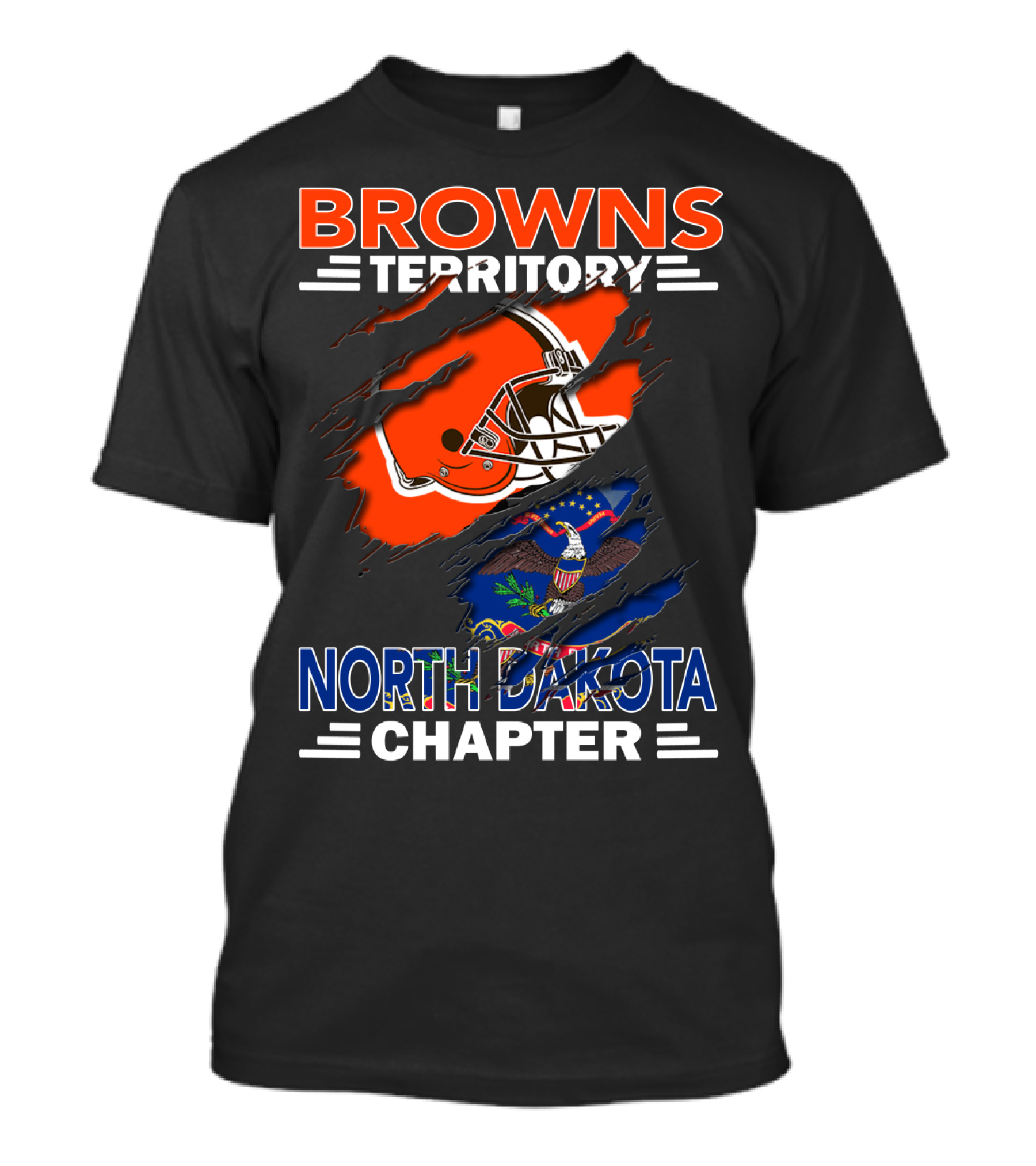 Browns Territory North Dakota Chapter Football Helmet And State Flag T-Shirt
