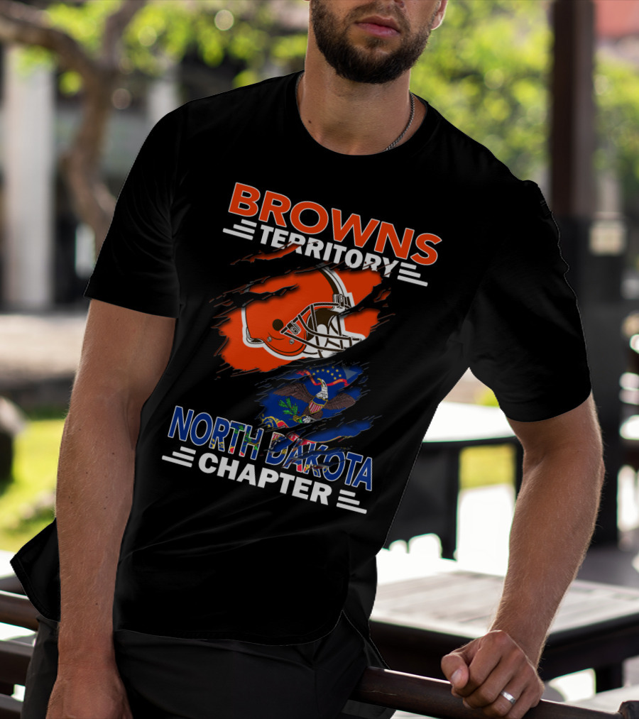 Browns Territory North Dakota Chapter Football Helmet And State Flag T-Shirt