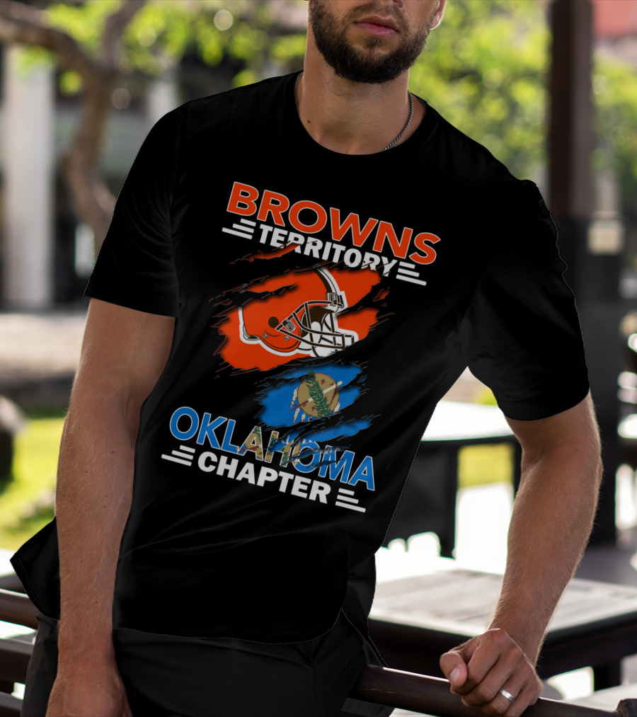 Browns Territory Oklahoma Chapter With Helmet And Oklahoma Flag T-Shirt