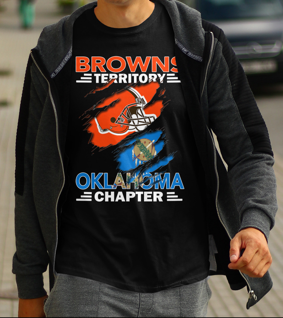 Browns Territory Oklahoma Chapter With Helmet And Oklahoma Flag T-Shirt