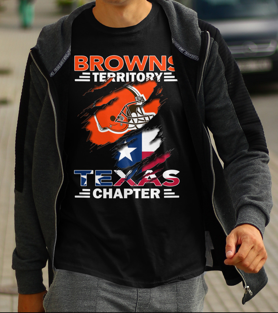 Browns Territory Texas Chapter Football Helmet And Texas Flag T-Shirt