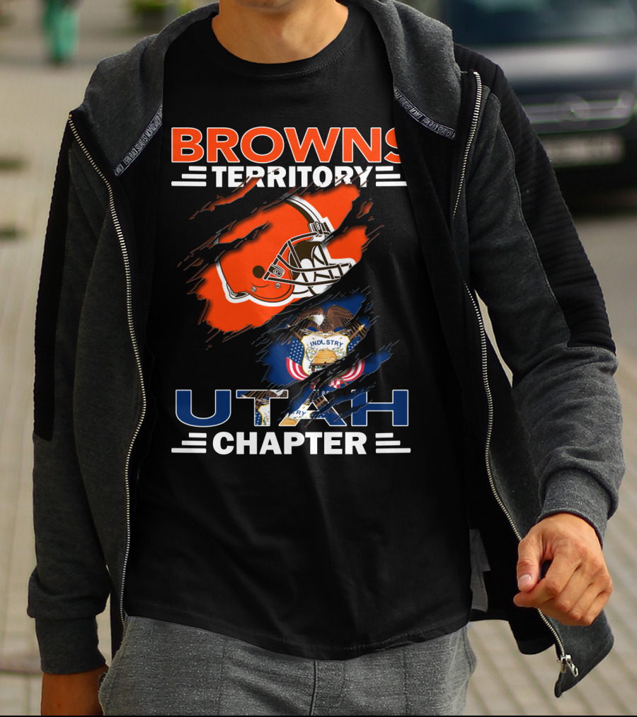 Browns Territory Utah Chapter Football Helmet And Utah State Seal Industry America Seventieth T-Shirt