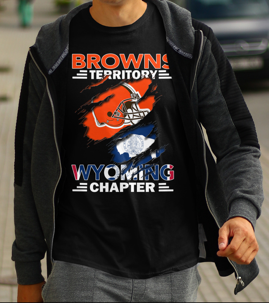 Browns Territory Wyoming Chapter Cleveland Football Helmet Wyoming Flag T-Shirt
