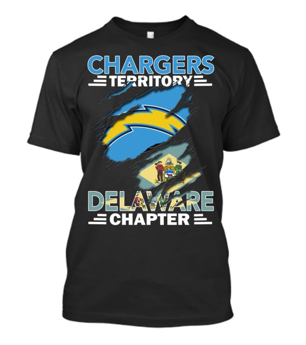 Chargers Territory Delaware Chapter Lightning Bolt And State Flag T-Shirt