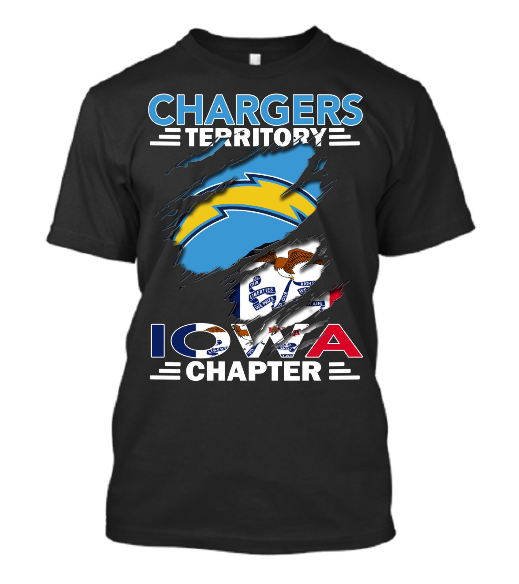 Chargers Territory Iowa Chapter NFL Logo With State Flag Elements T-Shirt