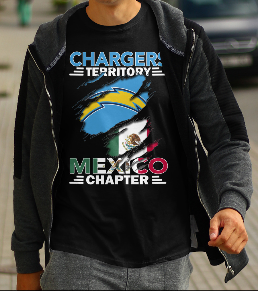 Chargers Territory Mexico Chapter Bold Lightning Logo And Flag Stripes T-Shirt
