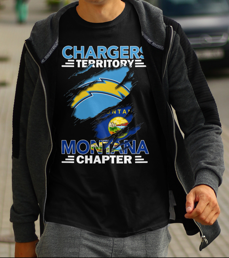 Chargers Territory Montana Chapter Lightning Bolt And State Flag T-Shirt