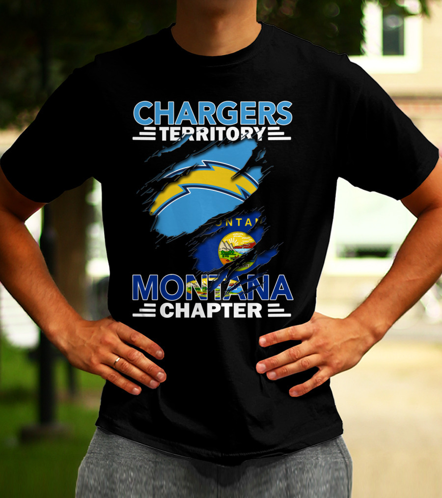 Chargers Territory Montana Chapter Lightning Bolt And State Flag T-Shirt