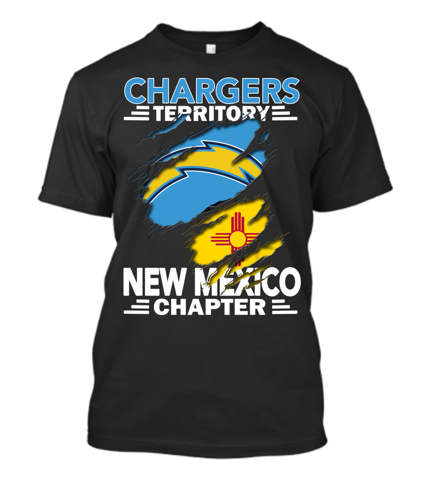 Chargers Territory New Mexico Chapter Torn Flags Zia Symbol Bolt T-Shirt