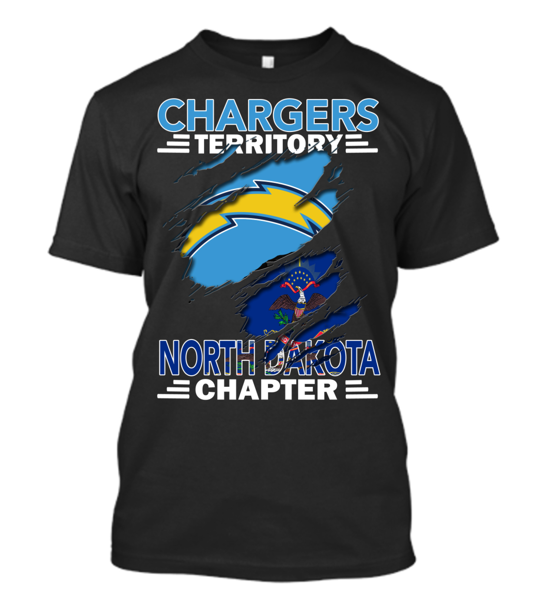 Chargers Territory North Dakota Chapter With Lightning Bolt And State Flag Elements T-Shirt