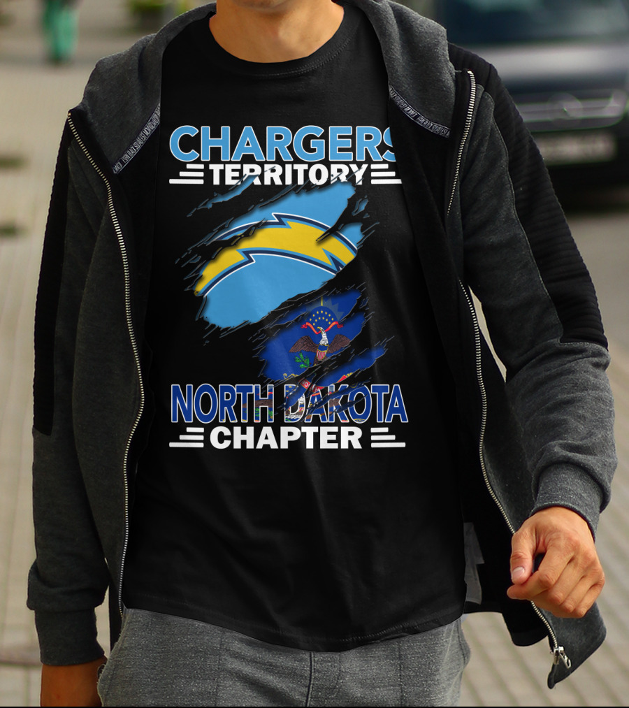 Chargers Territory North Dakota Chapter With Lightning Bolt And State Flag Elements T-Shirt