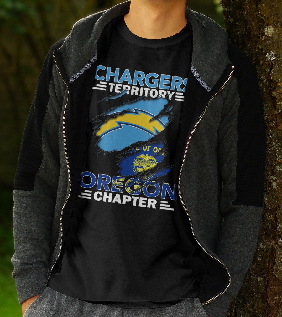 Chargers Territory Oregon Chapter Rip Effect With Oregon State Flag And Chargers T-Shirt