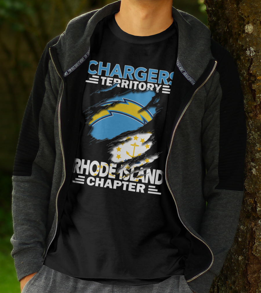 Chargers Territory Rhode Island Chapter Logo With Split Design Featuring Iconic Symbols T-Shirt