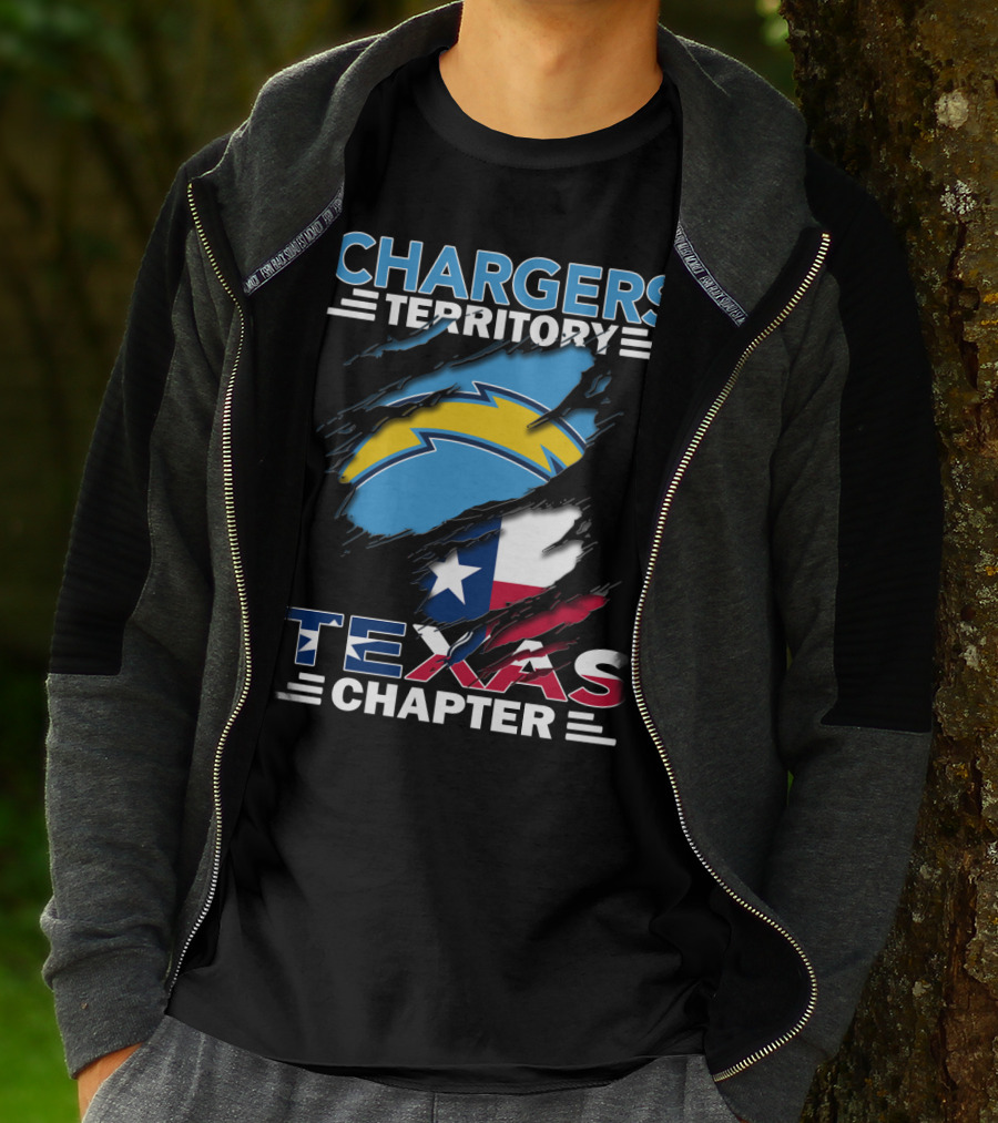 Chargers Territory Texas Chapter Logo With Texas Flag And Lightning Bolt T-Shirt