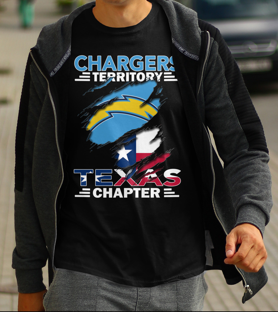 Chargers Territory Texas Chapter Logo With Texas Flag And Lightning Bolt T-Shirt