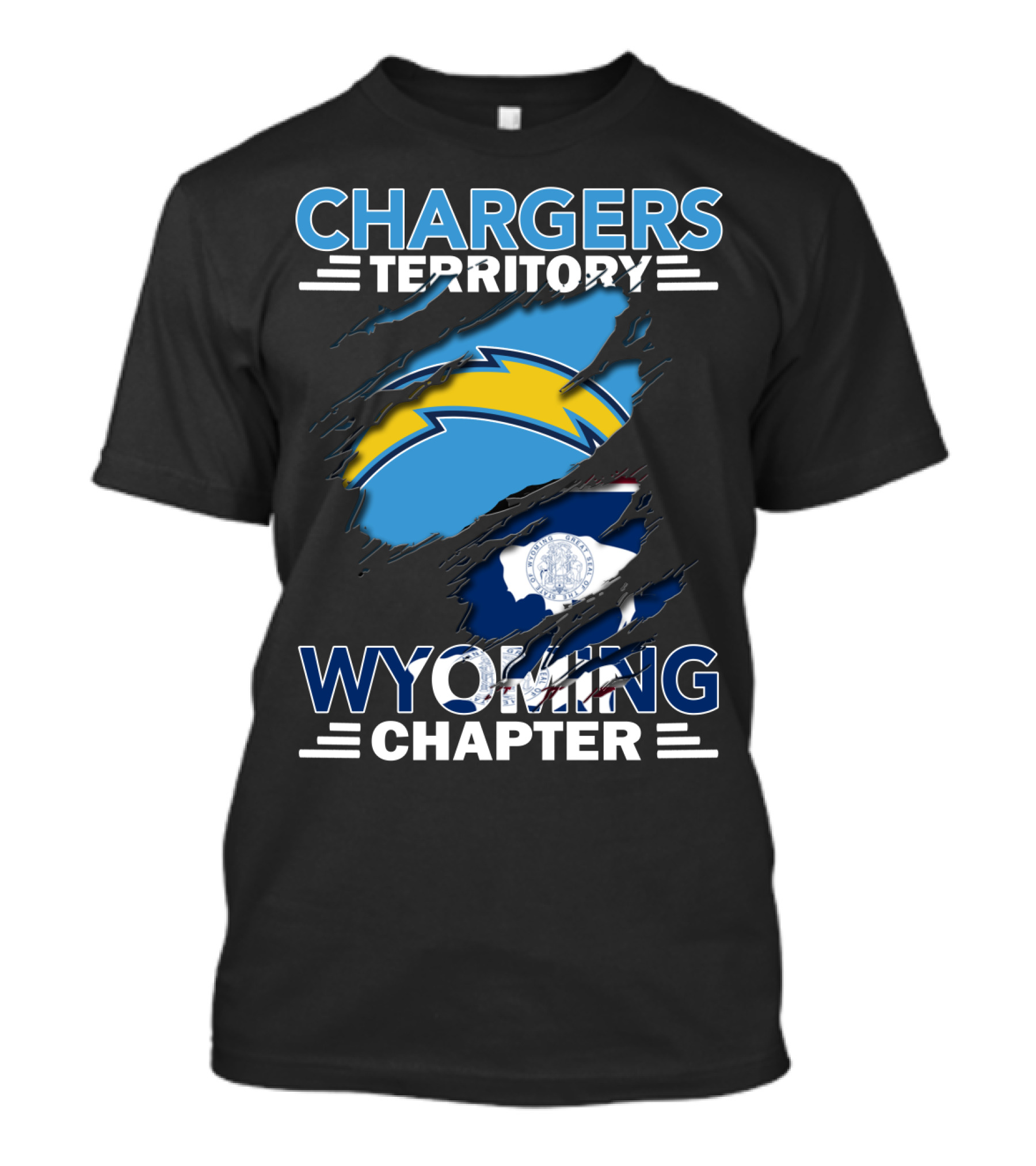 Chargers Territory Wyoming Chapter Logo With State Flag Background T-Shirt