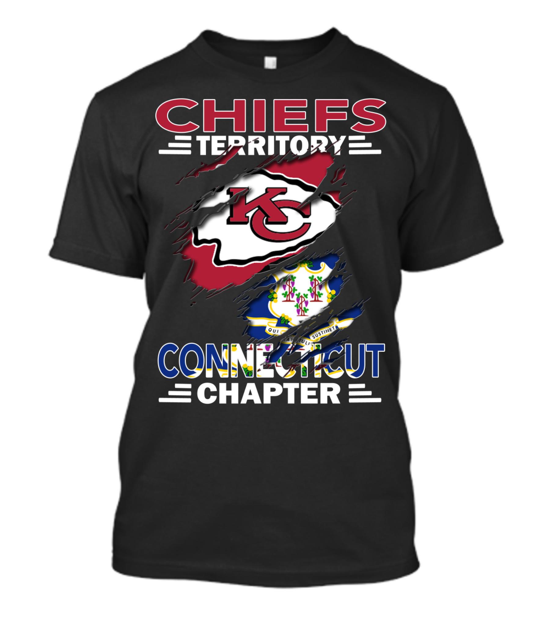 Chiefs Territory Connecticut Chapter KC Chiefs Logo And Connecticut State Seal T-Shirt