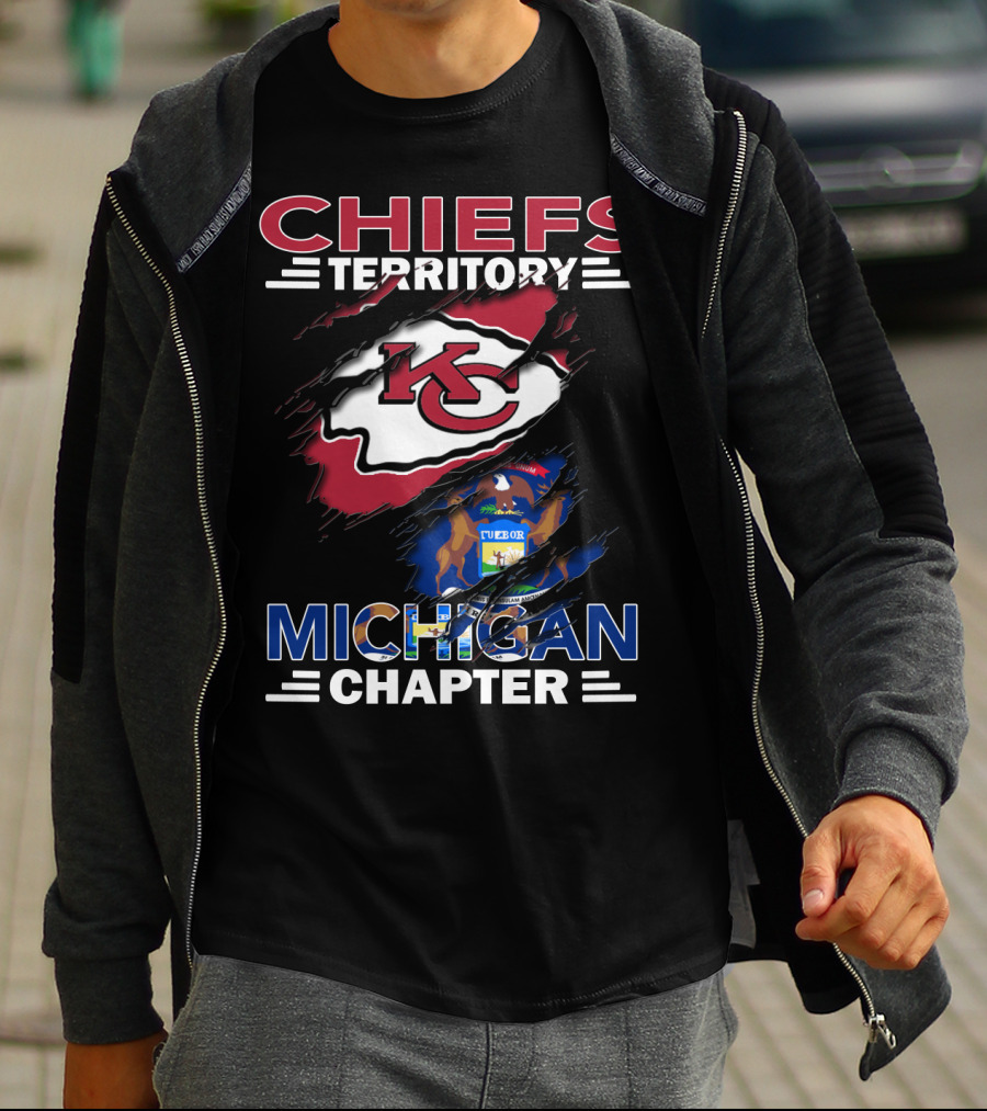 Chiefs Territory Michigan Chapter KC Logo With Michigan State Emblem T-Shirt