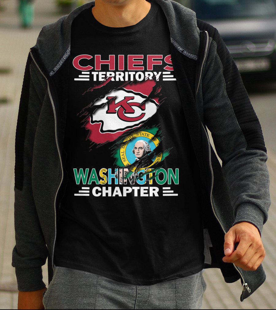 Chiefs Territory Washington Chapter Kansas City Football Logo And Washington State Seal T-Shirt
