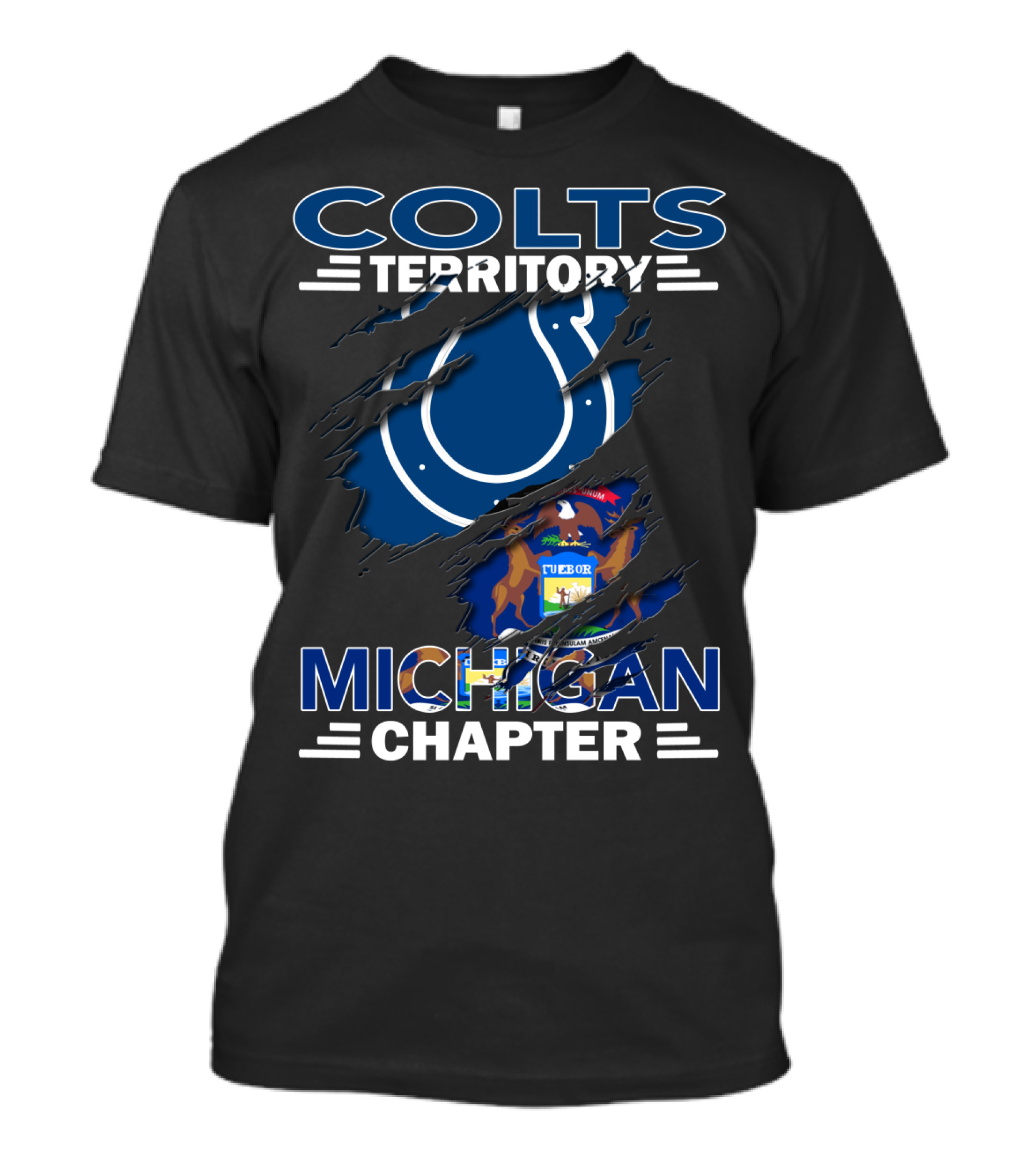 Colts Territory Michigan Chapter Logo With Michigan State Flag Elements T-Shirt