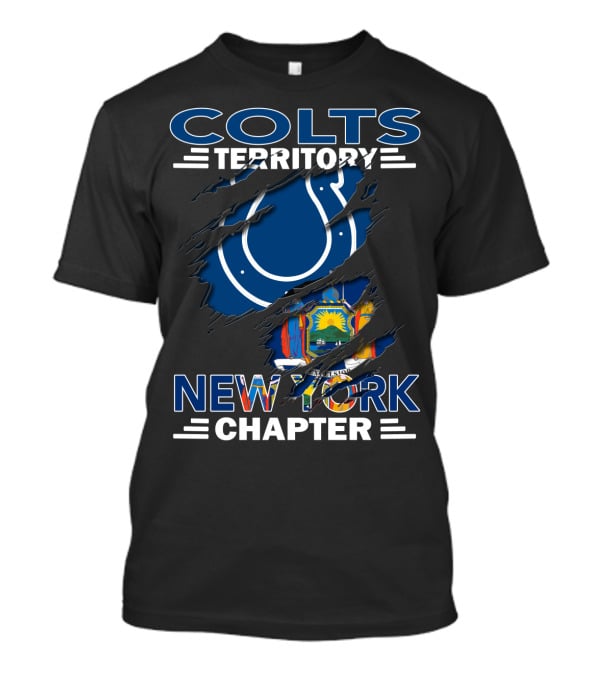 Colts Territory New York Chapter Blue And Red Logo With Ripped State Flag T-Shirt