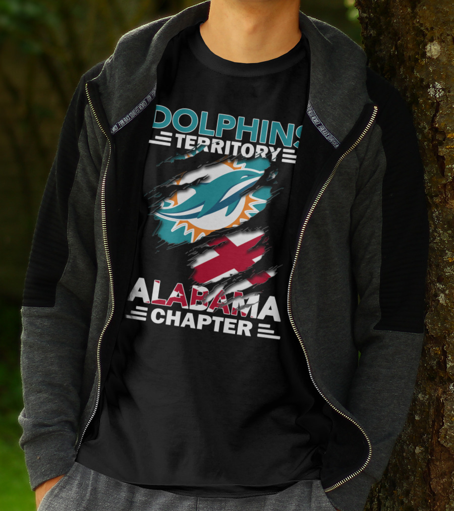 Dolphins Territory Alabama Chapter Miami Dolphins Fan Logo And Alabama State Flag T-Shirt
