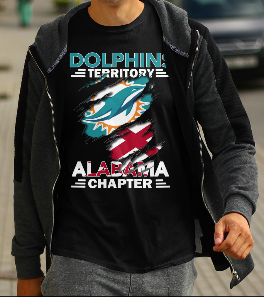 Dolphins Territory Alabama Chapter Miami Dolphins Fan Logo And Alabama State Flag T-Shirt