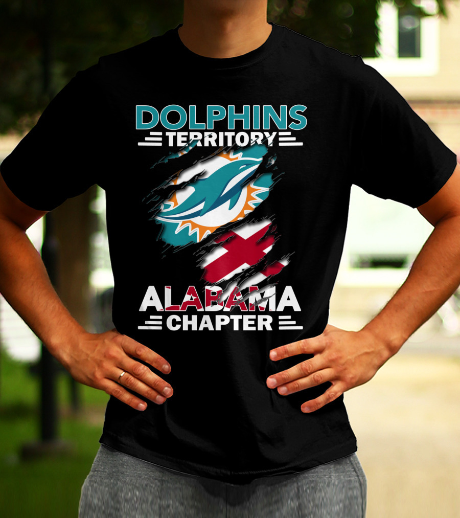 Dolphins Territory Alabama Chapter Miami Dolphins Fan Logo And Alabama State Flag T-Shirt