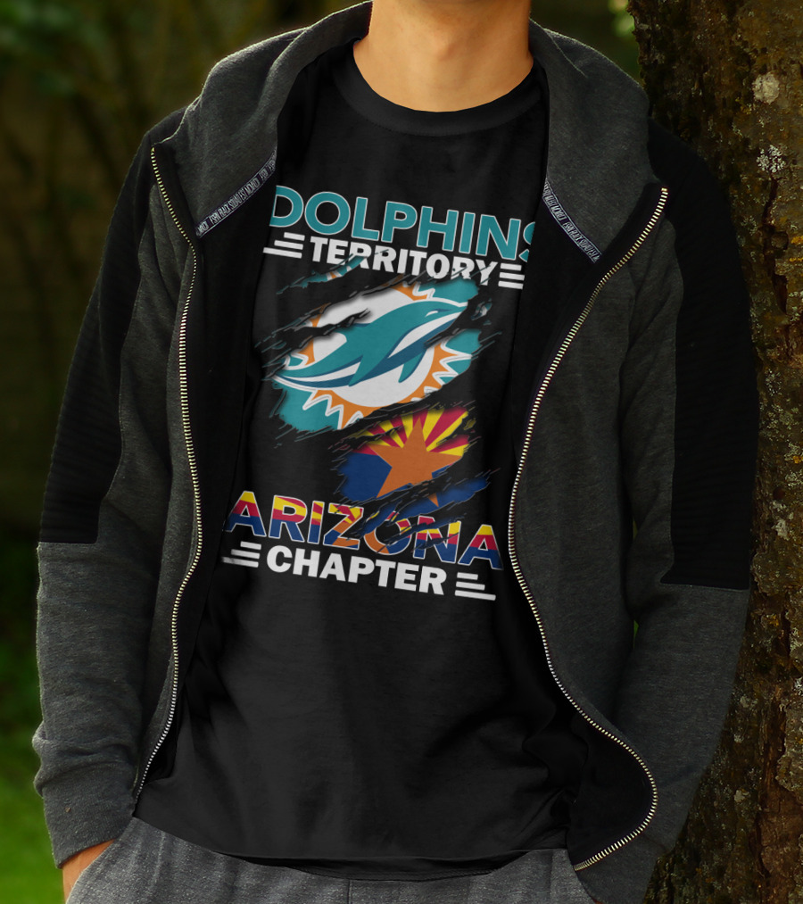 Dolphins Territory Arizona Chapter Logo With Miami Dolphins And Arizona Flag Elements T-Shirt