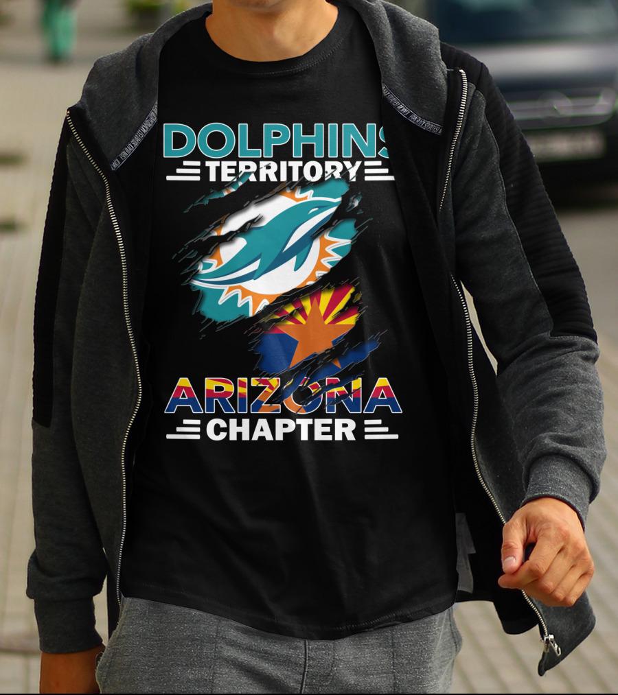 Dolphins Territory Arizona Chapter Logo With Miami Dolphins And Arizona Flag Elements T-Shirt