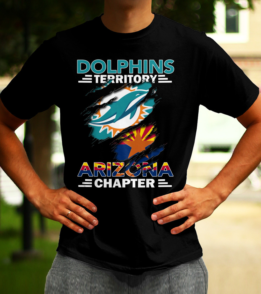 Dolphins Territory Arizona Chapter Logo With Miami Dolphins And Arizona Flag Elements T-Shirt
