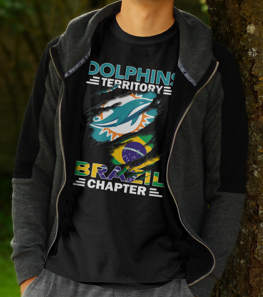 Dolphins Territory Brazil Chapter Miami Dolphins Logo And Brazilian Flag T-Shirt