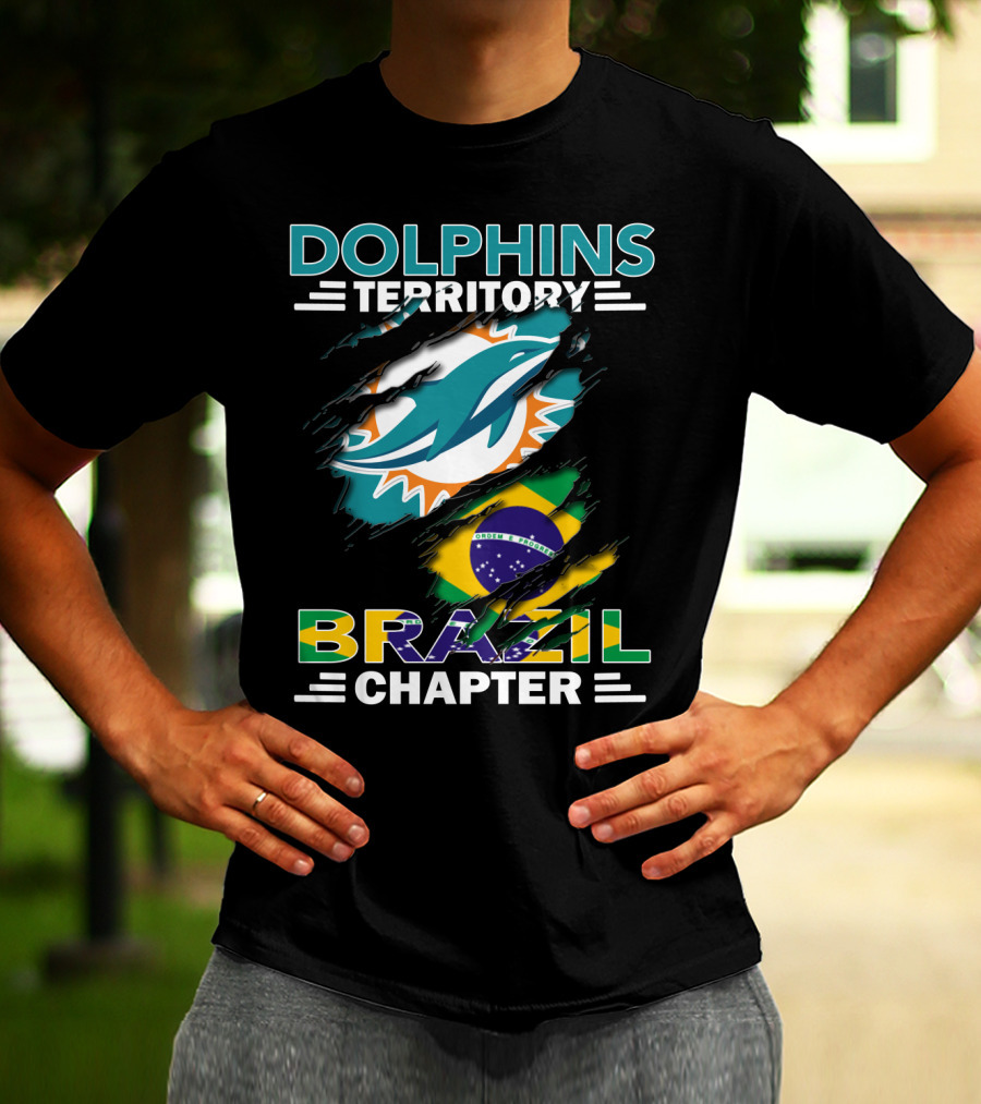 Dolphins Territory Brazil Chapter Miami Dolphins Logo And Brazilian Flag T-Shirt
